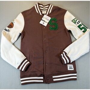 Peanuts Snoopy Woodstock Varsity Jacket‎ Mens XS Brown White Letterman Champs